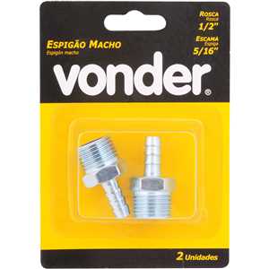 Espigão rosca macho de 1/2" NPT com escama de 5/16", cartela com 2 peças, VONDER