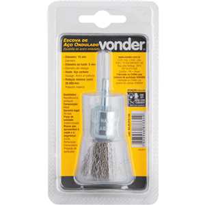 Escova pincel 19 mm, aço inox, cerdas onduladas, haste 1/4", VONDER