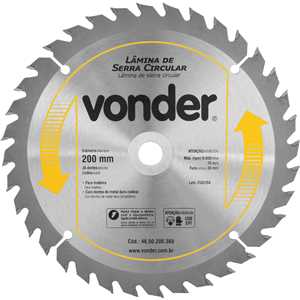 Lâmina de serra circular com dentes de metal duro/vídea, 200 mm x 30 mm, 36 dentes, VONDER