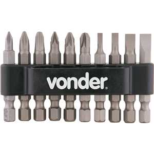 Jogo de bits/ponteiras, com 10 peças, encaixe sextavado 1/4", VONDER