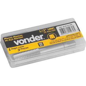 Macho manual de aço rápido 1/2" UNC, jogo com 3 peças VONDER