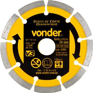 Disco de corte diamantado, 110 mm x 20 mm, segmentado, V3, VONDER