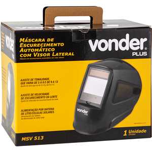 Máscara para solda com escurecimento automático e visor lateral, CORES REAIS, tonalidade 5 a 13, MSV 513, VONDER PLUS