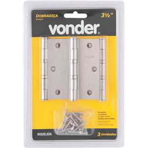 Dobradiça 3.1/2" com anel de rolamento, niquelada, com 3 peças, VONDER