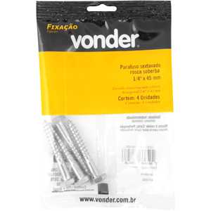 Parafuso sextavado rosca soberba 1/4" x 45 mm, cartela com 4 peças, VONDER