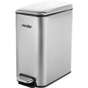 Lixeira retangular, 5 litros, inox, cinza, VONDER