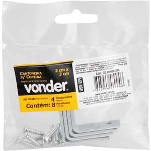 Cantoneira para cortina, 3 cm x 3 cm, zincada, com 4 peças, VONDER
