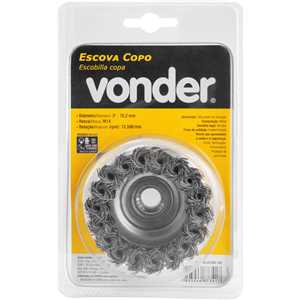 Escova tipo copo 3" torcida, em aço carbono, industrial, VONDER