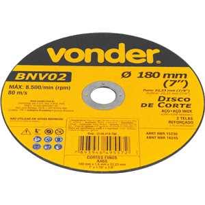 Disco de corte 180 mm x 1,6 mm x 22,23 mm, BNV 02, VONDER