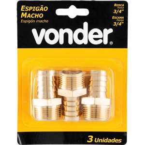 Espigão rosca macho de 3/4" NPT com escama de 3/4", cartela com 3 peças, VONDER