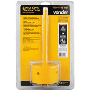 Serra copo diamantada 85 mm, com haste, VONDER