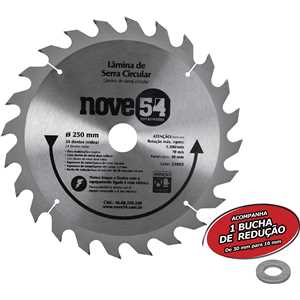 Lâmina de serra circular com dentes de metal duro/vídea, 250 mm x 30 mm, 24 dentes, NOVE54