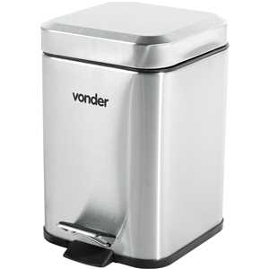 Lixeira retangular, 3 litros, inox, cinza, VONDER
