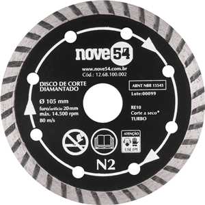 Disco de corte diamantado, 105 mm x 20 mm, turbo, N2, NOVE54