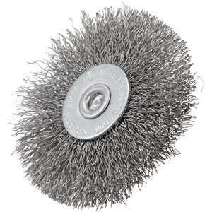 Escova circular 3", cerdas em aço inox, 20.000/min, com haste 1/4", VONDER