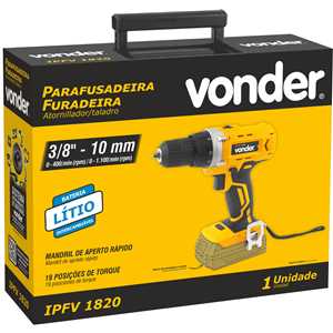Parafusadeira furadeira a bateria, 18 V, sem bateria e sem carregador, IPFV 1820 VONDER