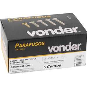 Parafuso madeira chipboard, cabeça chata, fenda cruzada/phillips, 5,0 mm x 35,0 mm, VONDER