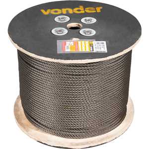 Cabo de aço polido, alma de fibra, 9,53 mm - 3/8", 6 x 25F, VONDER