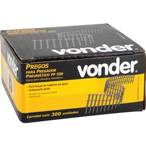 Prego coil liso, 2,1 mm x 38 mm, polido, carretel com 300 unidades, para o pregador PP 550, VONDER
