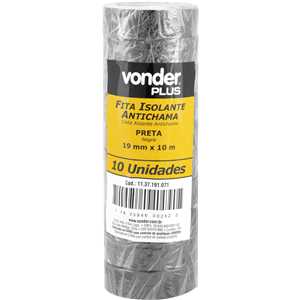 Fita isolante, 19,0 mm x 10 m, preta, VONDER PLUS