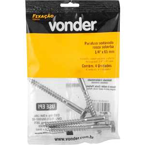 Parafuso sextavado rosca soberba 1/4" x 65 mm, cartela com 4 peças, VONDER