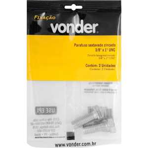 Parafuso sextavado zincado 3/8" x 1", UNC, VONDER