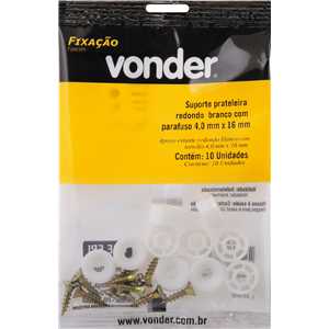 Suporte para prateleira redondo, branco, com parafuso 4,0 mm x 16 mm, VONDER
