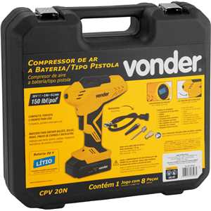 Compressor de ar tipo pistola, bateria 20 V, CPV 20N VONDER