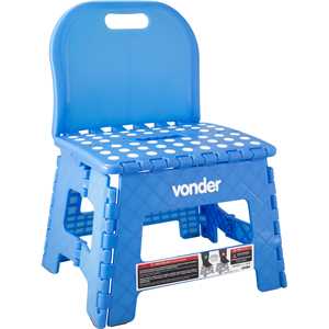 Banqueta plástica dobrável, azul, altura 220 mm, com encosto, VONDER