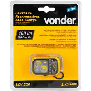 Lanterna de LED para cabeça, recarregável, LED CREE Xte, LCV 220 VONDER