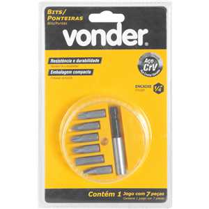 Jogo de bits/ponteiras, com 7 peças, encaixe sextavado 1/4", VONDER
