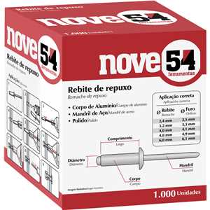 Rebite de repuxo 4,8 mm x 22,0 mm, caixa com 1.000 peças NOVE54