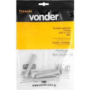 Parafuso sextavado zincado 5/16" x 1.1/2", UNC, rosca total, VONDER