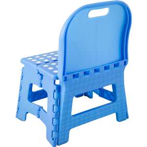 Banqueta plástica dobrável, azul, altura 220 mm, com encosto, VONDER