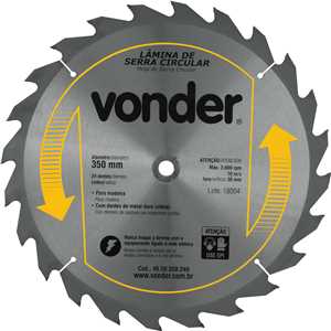 Lâmina de serra circular com dentes de metal duro/vídea, 350 mm x 30 mm, 24 dentes, VONDER
