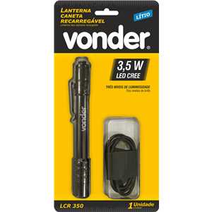 Lanterna caneta recarregável, 3,5 W, LED CREE, LCR 350, VONDER