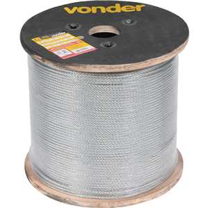 Cabo de aço galvanizado, alma de fibra, 4,76 mm - 3/16", 6 x 19S, VONDER