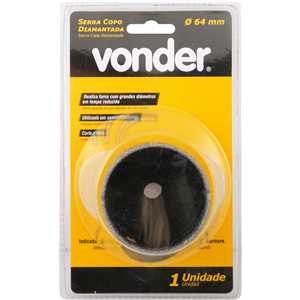 Serra copo diamantada, 64 mm, para esmerilhadeira, VONDER