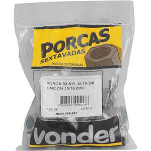 Porca autotravante sextavada, 5/8", UNC, alta, zincada, VONDER