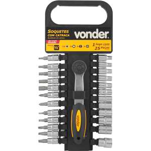 Jogo de soquetes sextavados com encaixe de 1/4", 4,0 mm a 13,0 mm, com 25 peças, VONDER