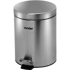 Lixeira redonda, 5 litros, inox, cinza, com escova sanitária, VONDER