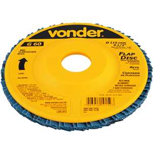 Flap-disc, disco de desbaste/acabamento, 4.1/2" - 115 mm, reto, grão 60, VONDER
