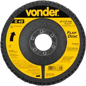 Flap-disc, disco de desbaste/acabamento, 4.1/2" - 115 mm, cônico, grão 40, VONDER