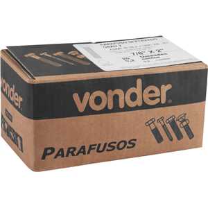 Parafuso sextavado zincado 7/8" x 2", UNC, rosca total, VONDER