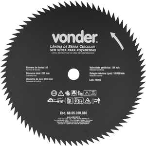 Lâmina circular sem vídea, para roçadeiras, 255 mm x 20 mm, 80 dentes, VONDER
