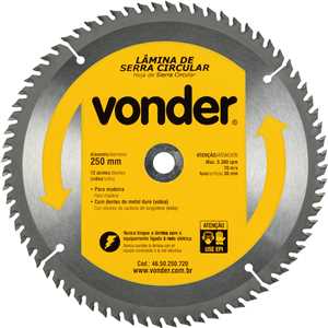 Lâmina de serra circular com dentes de metal duro/vídea, 250 mm x 30 mm, 72 dentes, VONDER