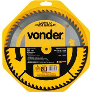 Lâmina de serra circular com dentes de metal duro/vídea, 250 mm x 30 mm, 60 dentes, VONDER