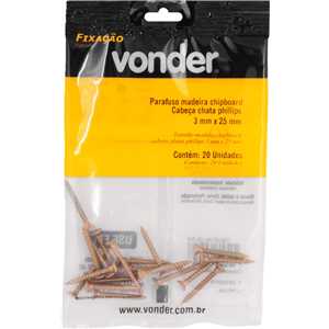 Parafuso madeira chipboard, cabeça chata, fenda cruzada/phillips, 3,0 mm x 25,0 mm, VONDER