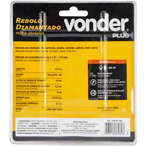Rebolo diamantado, 115 mm, turbo, VONDER PLUS
