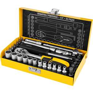 Jogo de soquetes e ponteiras com encaixe de 1/4", 4,0 mm a 13,0 mm, com 33 peças, VONDER